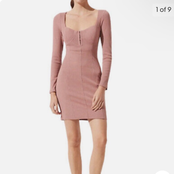 Astr Dresses & Skirts - ASTR The Label Long Sleeve Ribbed Bodycon Dress Hook and Eye Front Blush Medium